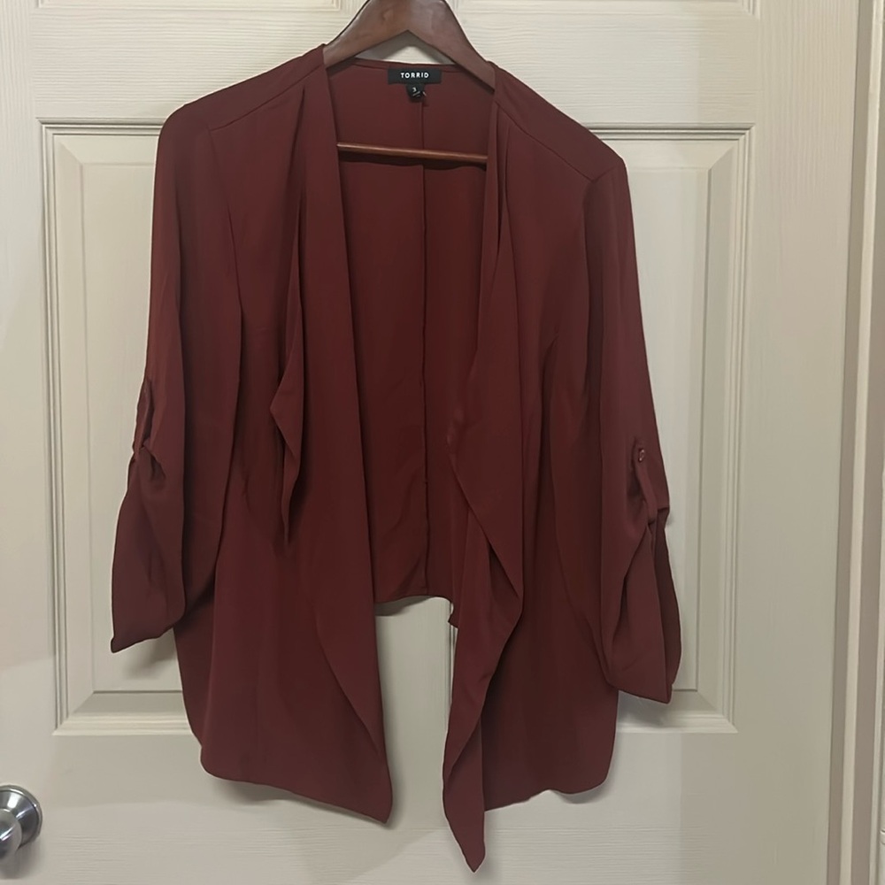 Torrid Womens Plus 3X Crepe Drape Blazer Madder Brown Jacket